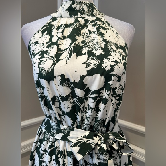 NWT Women's Halter Neck Maxi Layer Dress in Green & Floral Print - Picture 5 of 13